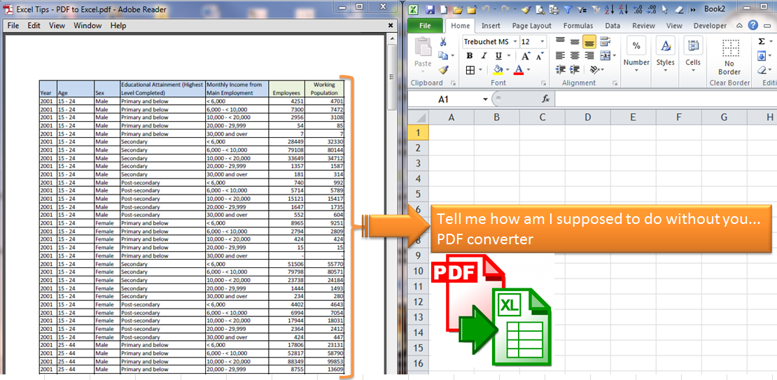 converting excel, file format